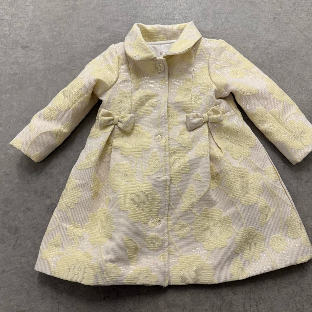 Biscotti Toddlers Spring Coat - Ivory Yellow Gold Floral with Bows 18 Months